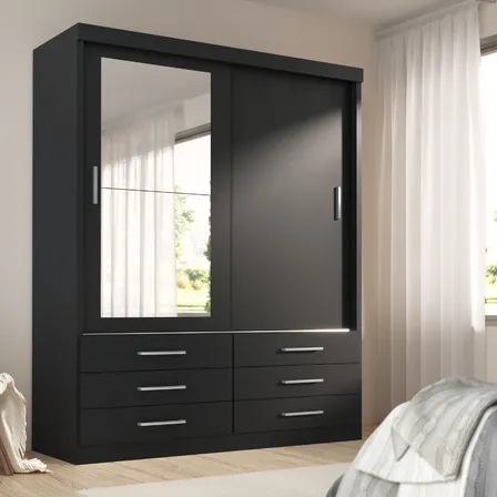 Guarda Roupa Solteiro Capri 2 Portas 6 Gav C/ Espelho Cor Onix