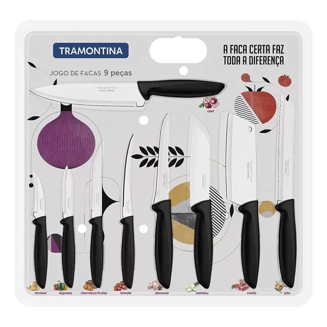 Jogo De Facas Faqueiro Aço Inox 9 Pçs 23498048 Tramontina Cor Preto