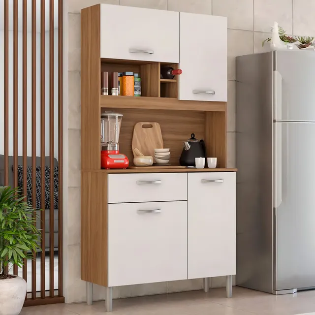 Cozinha Compacta 4pts 1 Gaveta Malta Demóbile Cor Marrom