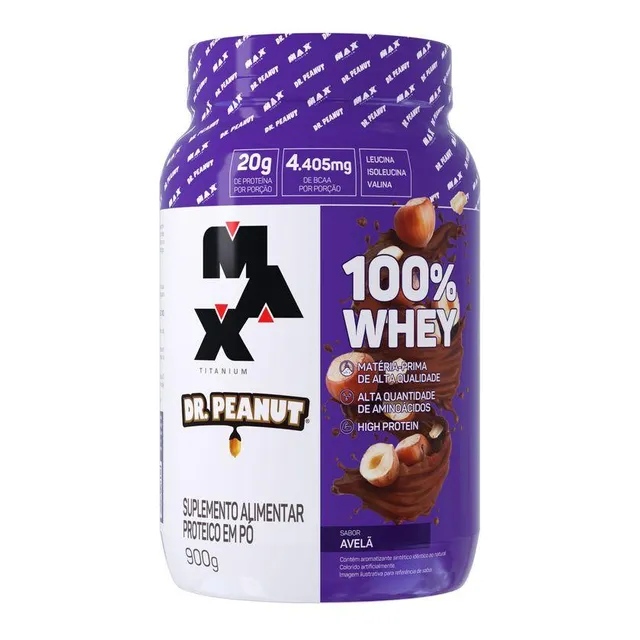 Whey Protein Dr. Peanut 100% Whey 900g Max Titanium - Sabor Avelã