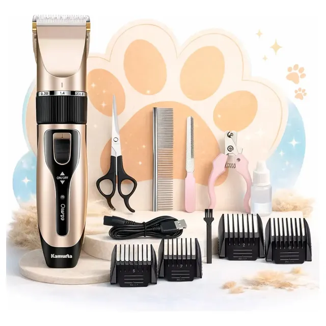 Máquina Tosa Pet Kamufla Profissional Silenciosa Bivolt + Kit Completo com Alicate Unha Cão Gato