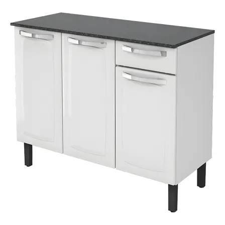 Balcão de Cozinha Itatiaia Aço 3 Portas 1 Gaveta Com Tampo Rose Branco Neve