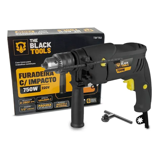 Furadeira De Impacto Profissional 1/2 Pol 13mm 750w Tbf750 The Black Tools
