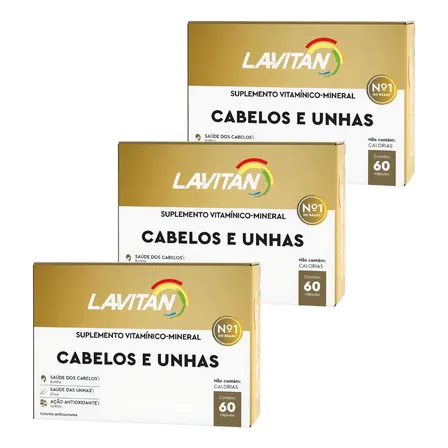 Lavitan Vitamina Para Cabelos E Unhas Com 60 Cápsulas / kit com 3 unidades de 60cps