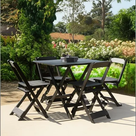 Jogo Mesa Dobrável 4 Cadeiras Madeira Maciça 70x70cm Preta Maplan Clássica