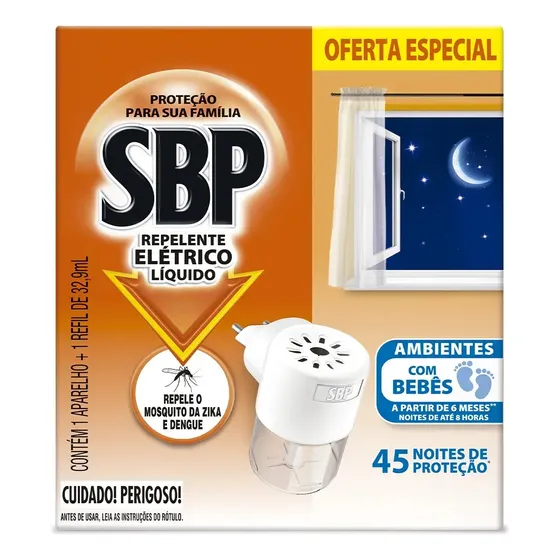 Repelente Elétrico Líquido SBP 45 Noites Novo Aparelho + Refil