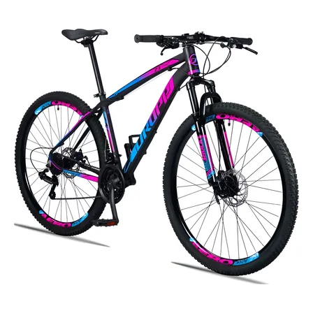 Bicicleta Aro 29 Dropp Z3 Câmbio Shimano 21 Vel Freio Discos Cor Preto/Azul e Rosa Tamanho do quadro 15
