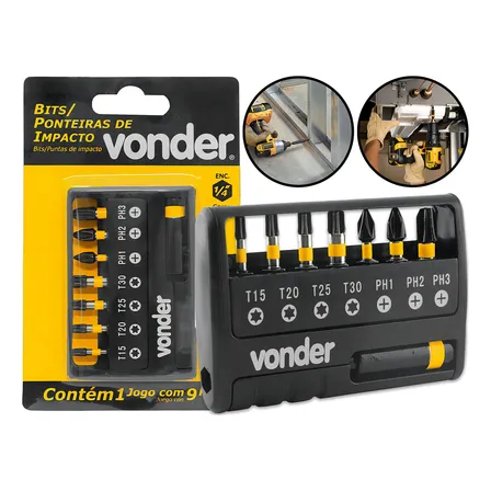 Jogo 9 Peças Bits Ponteiras De Impacto Sextavado Encaixe 1/4