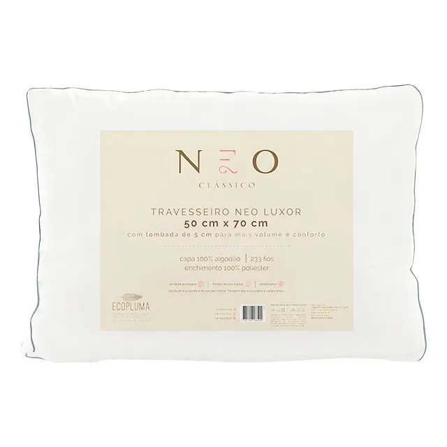 Travesseiro Neo Luxor Ecopluma Percal Algodão 233 Fios 50x70