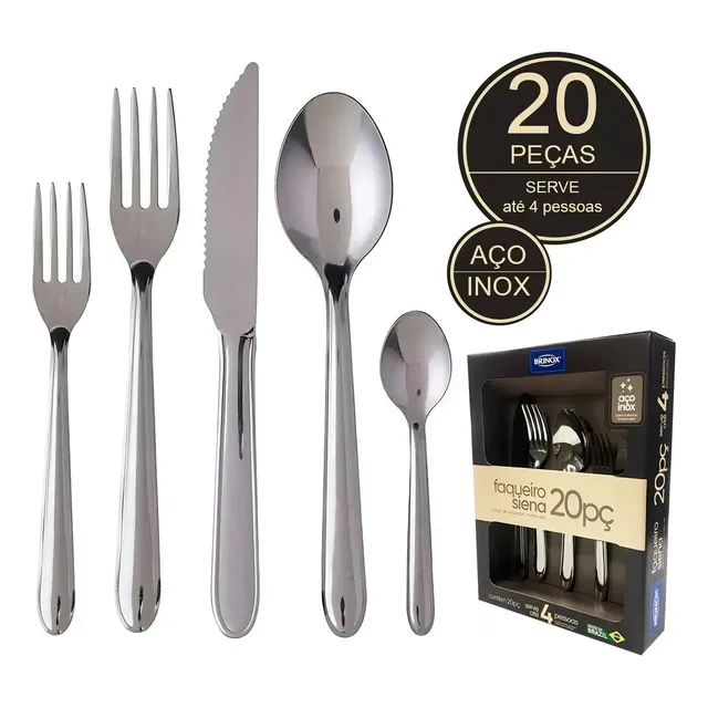 Faqueiro De Aço Inox Siena 20 Peças Brinox 5109/455 Cor Prateado