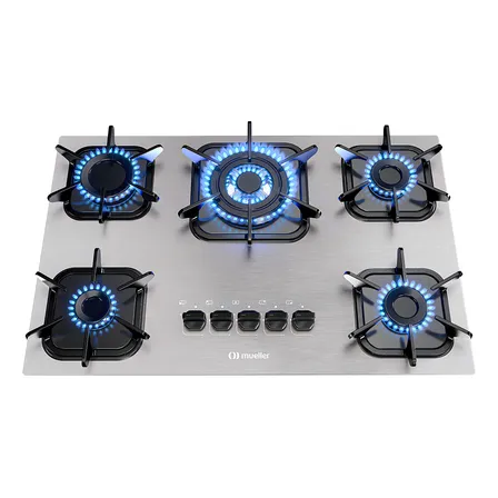 Cooktop Mueller 5 Bocas de Alumínio com Queimador Tripla Chama