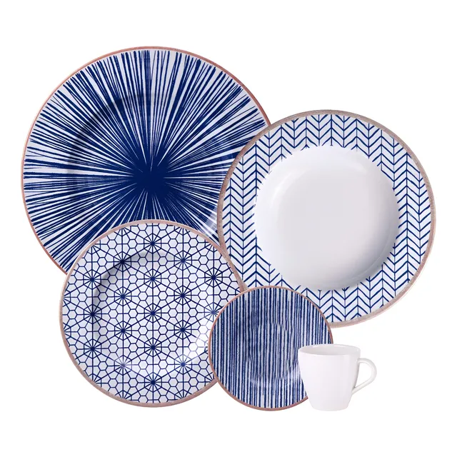 Aparelho De Jantar Tramontina Abstratta 20 Peças Cor Branco Liso Branco/azul Abstrato