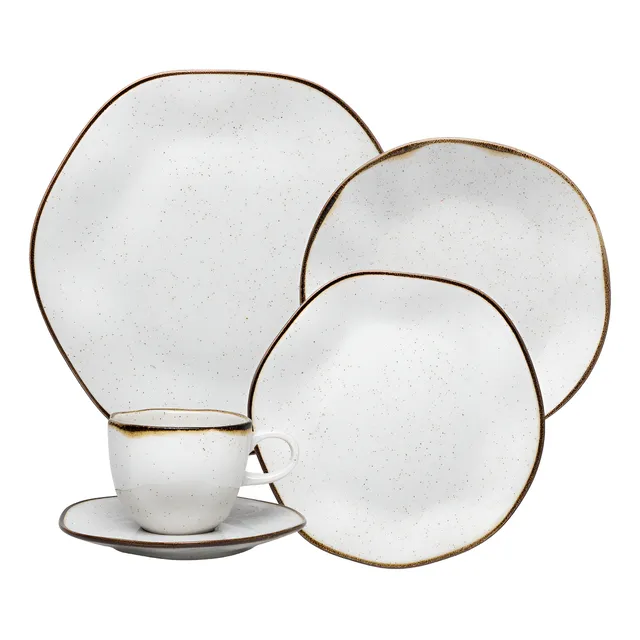 Aparelho De Jantar 30 Peças Ryo Maresia Oxford Porcelana Branco Liso