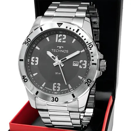 Relógio Technos Militar Masculino Aço Inoxidável Prova D'Água 50m 2115MYN/1F