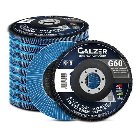 Discode Desbaste Galzer Flap Zircônio 4.1/2 Grão 60 115mm X 7mm Grão 60