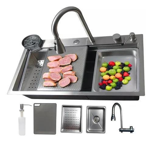 Cuba Gourmet Cozinha Premium Aço Inox 304 75x45 Stillus Home com Torneira Monocomando Cascata 360° Lavador de Copos e Acessórios Completa