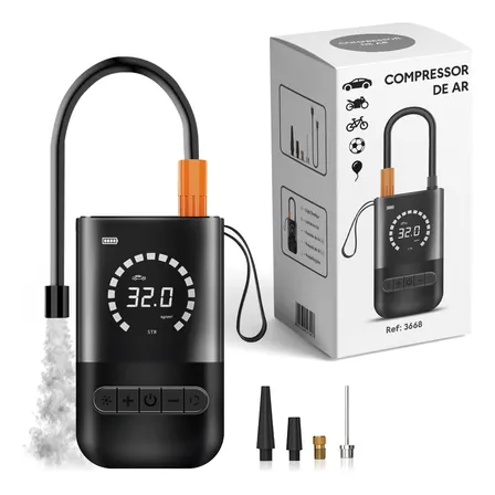 Calibrador Pneu Digital Sem Fio Compressor Carro Bike Moto Bivolt Recarregável Lanterna De Emergência