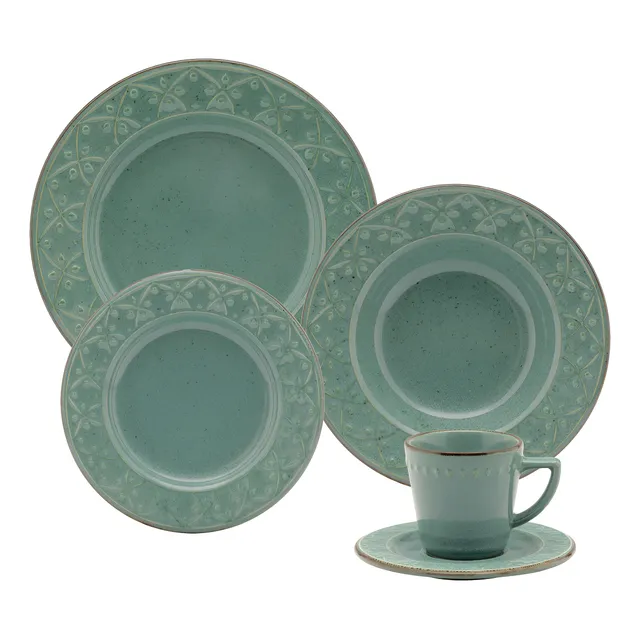 Aparelho de Jantar E Chá 20 Pçs Mendi Malaquita Oxford cor Verde