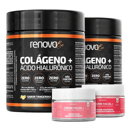 Kit 2x Colágeno + Ácido Hialurônico Renova Be Verisol Hidrolisado Zero Lactose Vitaminas E C B6 Proteína Biotina Zinco