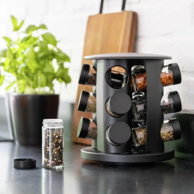 Belakaza Porta Condimentos Vidro E Tampa Giratório Com 9 Potes Preto