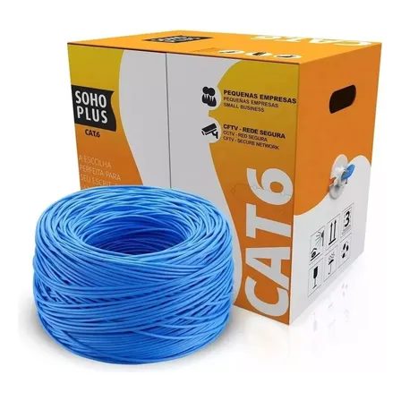 Cabo de Rede Furukawa Soho Plus CAT6 305 Metros Anti-Chamas CMX 4 Pares 8 Fios 100% Cobre - Azul