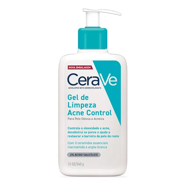 Cerave Gel De Limpeza Facial Control De Acne Com Ácido Salicílico E Niacinamida Para Pele Oleosa 340g Dia/noite