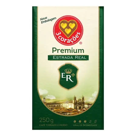Café Premium Torrado e Moído a Vácuo 3 Corações Estrada Real Premium Pacote 250g Qualidade ABIC