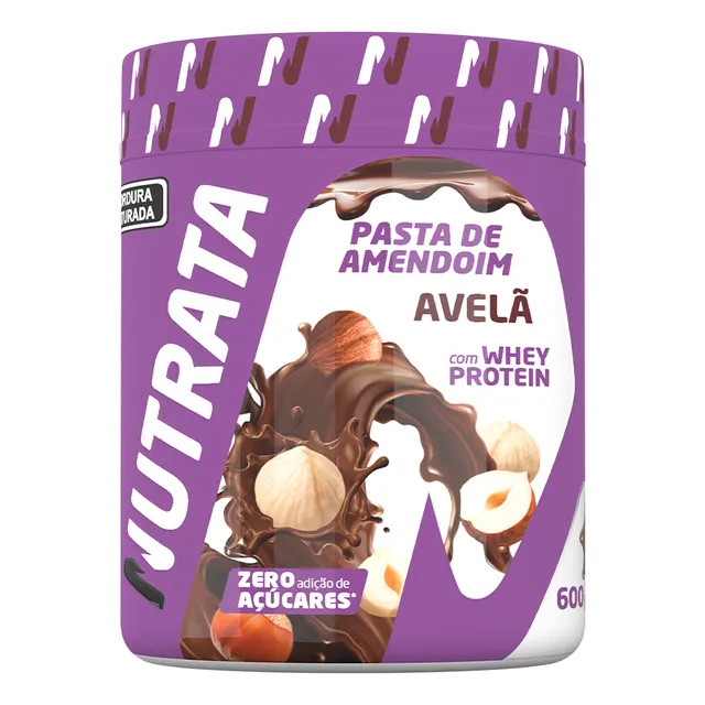 Pasta De Amendoim Pasta de Amendoim com Whey Protein Nutrata 600g – Sabor Avelã Whey Protein Nutrata Pote 600g Sabor Avelã