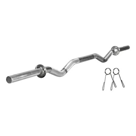 Barra W Maciça 1,20m Cromada 25mm Com Presilhas Suporta 300kg Para Academia E Musculação