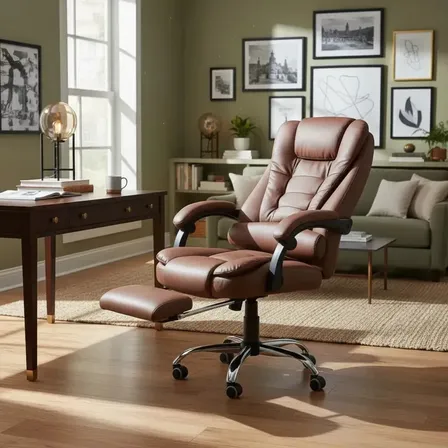 Cadeira De Escritório Presidente Com Apoio Para Os Pés Cor Marrom Material Do Estofamento Couro Sintético Mulltx Cor Marrom