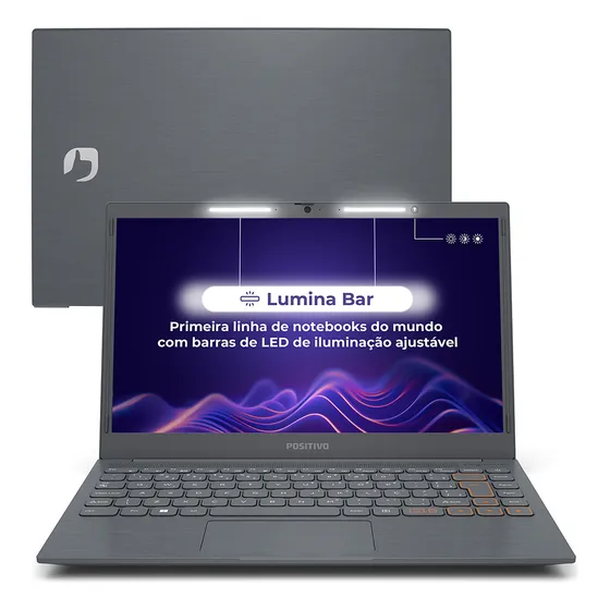 Notebook Positivo Vision C14 Lumina Bar Celeron 8gb 256gb Emmc Tela 14 Polegadas Hd Antirreflexo Linux Tecla Link - Cinza