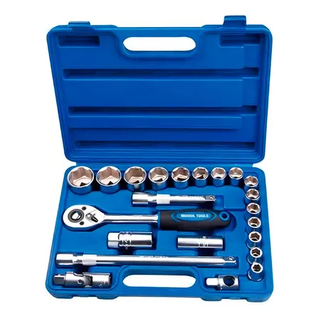 Jogo Soquetes 22 Pç 1/2 Crv C/ Chave Catraca - Riosul Tools Azul
