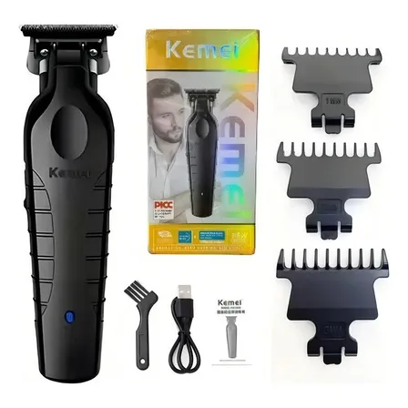Máquina de Corte e Acabamento Profissional Kemei KM-2299 Sem Fio Recarregável Bivolt Barbeiro 3 Pentes