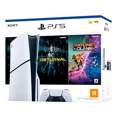 Console PlayStation 5 Midia Fisica Slim Branco 1TB Returnal e Ratchet e Clank Controle Sem Fio Dualsense Branco