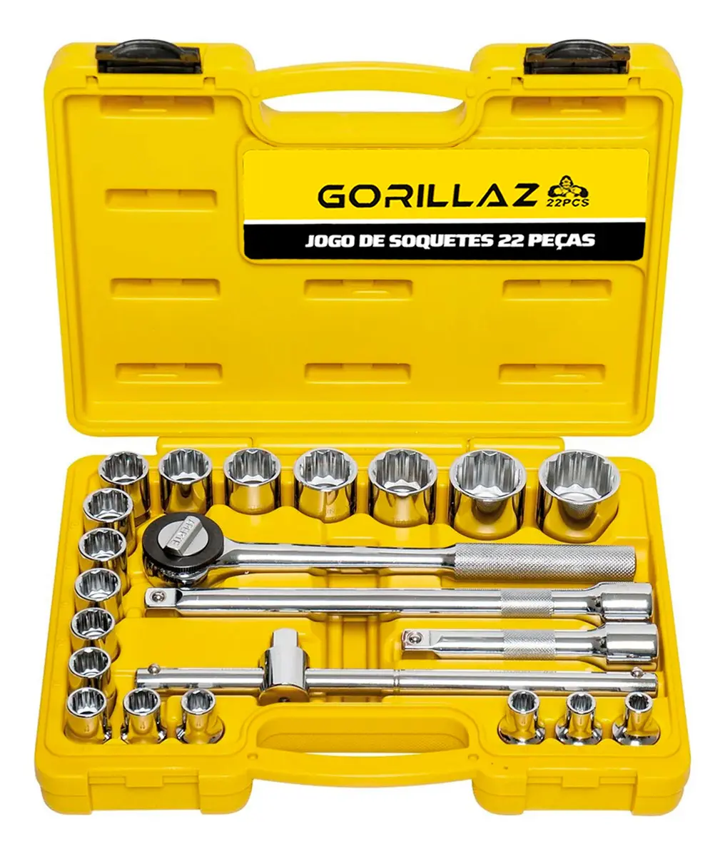 Jogo De Soquete 1/2 Pol Catraca Reversível 22 Peças Com Maleta Grz-22p Gorillaz