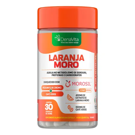 Laranja Moro Morosil + Cromo + Café Verde - Denavita Sabor Extrato de Laranja Moro Morosil 30 Cápsulas - Denavita
