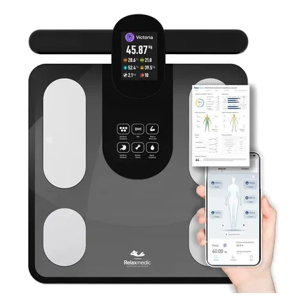 Balança Digital Bioimpedância Vision 8 Eletrodos Relaxmedic Cor Preto Bivolt
