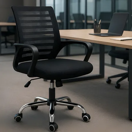 Cadeira Escritório Giratória Ergonômica Secretária Atendimento Altura Ajustável Office Tela Mesh Zebrada Cor Preta Bitlar