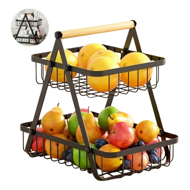 Fruteira De Mesa Organizador De Frutas Cesto Metal Aramado
