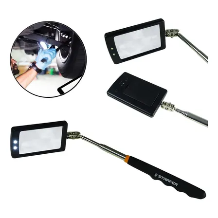 Espelho de Inspeção Telescópico Starfer com LED Haste 870mm Aço Inoxidável