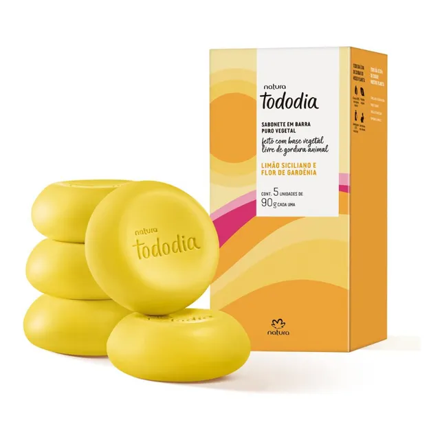 Sabonete Natura Tododia Limão Siciliano E Flor De Gardênias Em Barra 5 Unidades 90g Cada