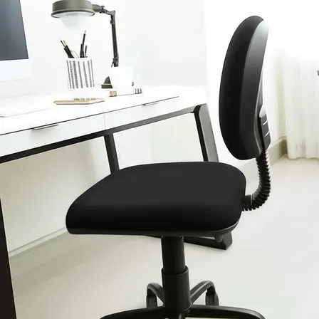 Cadeira Secretaria Costureira Tecido Preto Com Reg. Altura