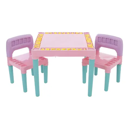 Mesa Infantil Educativa Com 2 Cadeiras E Jogo De Letras Cor Rosa