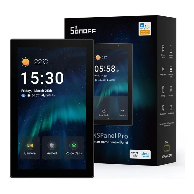 Painel Inteligente Central Wifi Matter Com Hub Zigbee Sonoff Nspanel Pro Touch 4.7 4x2 Bluetooth Ewelink Alexa Google 110v 220v Bivolt Cinza Escuro 0.15 A