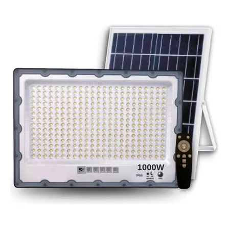 Refletor LED solar 1000W 6500K com placa branco-frio carcaça cinza iluminação externa potente