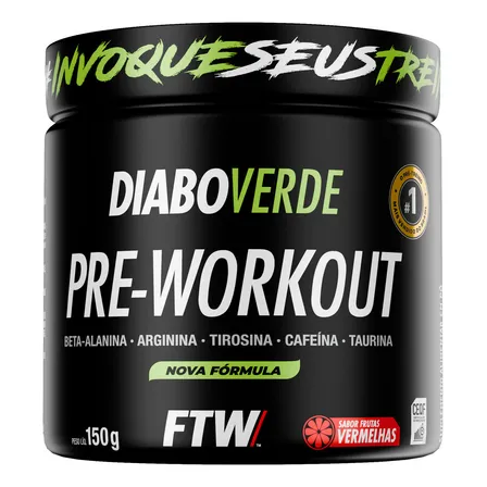 Suplemento Em Pó Pre Treino Pre Workout Pote 150g Sabor Frutas Vermelhas FTW - DIABO VERDE