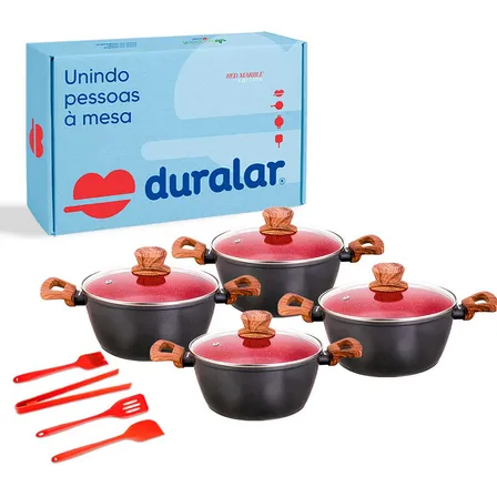 Jogo Panelas 8 Peças Utensílios Silicone Vermelho Duralar