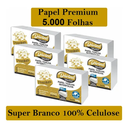 Divino Premium Papel Toalha Interfolha Super Branco 100% Celulose 5,000 Folhas Para Secar As Mãos Banheiro Interfolhado Dobras