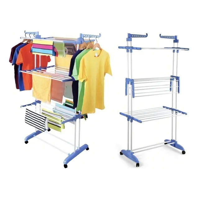 Varal De Chão Epsilon Grande Dobrável Com 4 Rodas Para Roupas, Azul