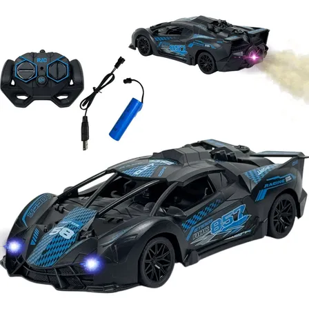 Carrinho De Controle Remoto Recarregável Que Solta Fumaça Afortunado Imports Cor Preto e azul